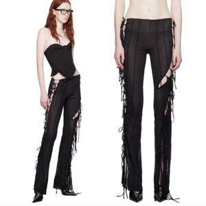 Fanci Club Black Mesh Nadia Trousers Lace Up Bow Cut Out Sheer Coquette Size S